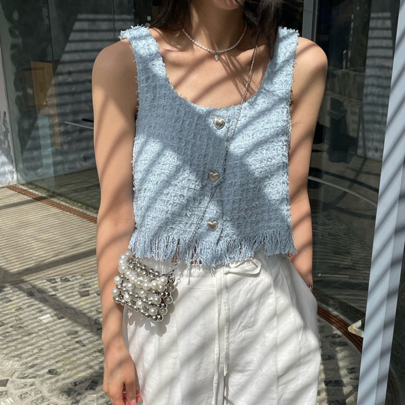 Áo croptop khoét vai dạ tweed phong cách Hàn Quốc ROISE.HN