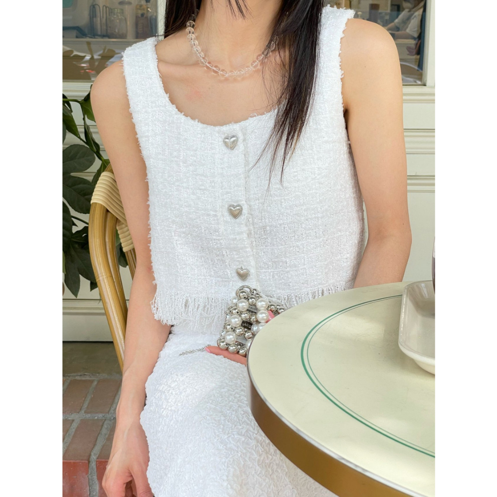 Áo croptop khoét vai dạ tweed phong cách Hàn Quốc ROISE.HN