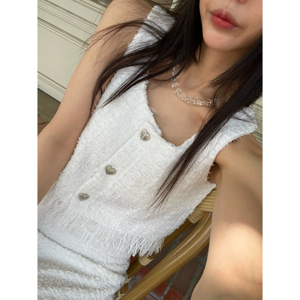 Áo croptop khoét vai dạ tweed phong cách Hàn Quốc ROISE.HN