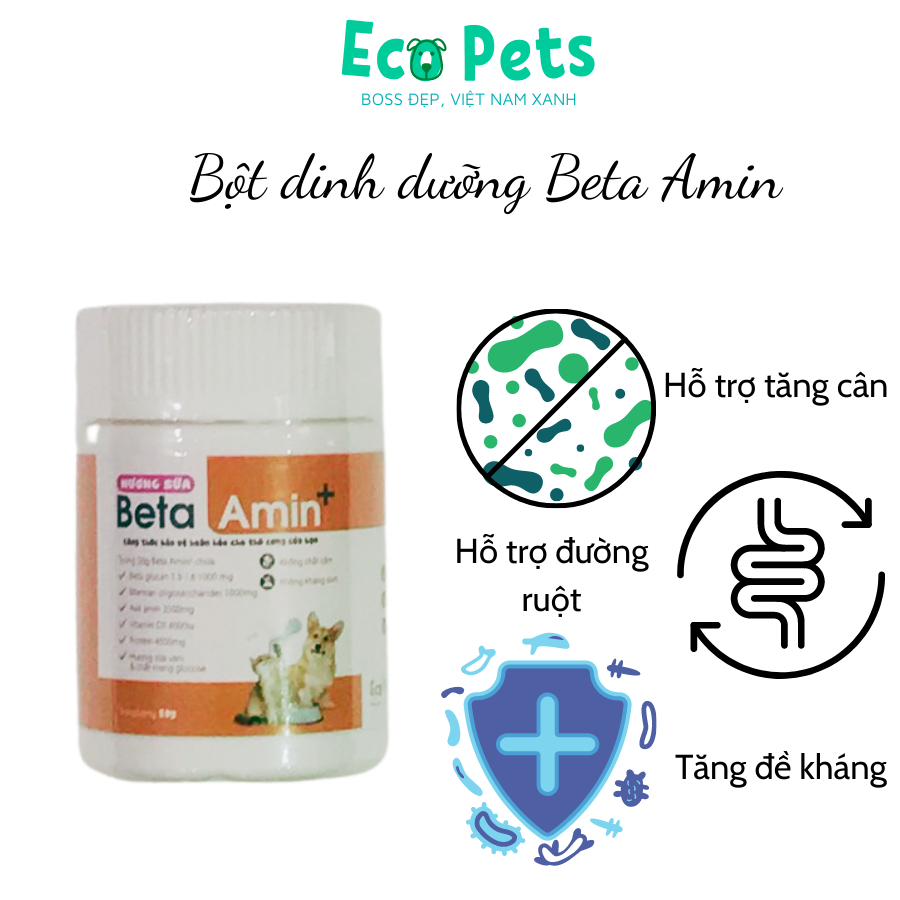 Hũ BETA AMIN ECOPETS bổ sung dinh dưỡng tăng đề kháng tránh bệnh vặt tăng cân khoẻ tránh gbc ở mèo - 50g