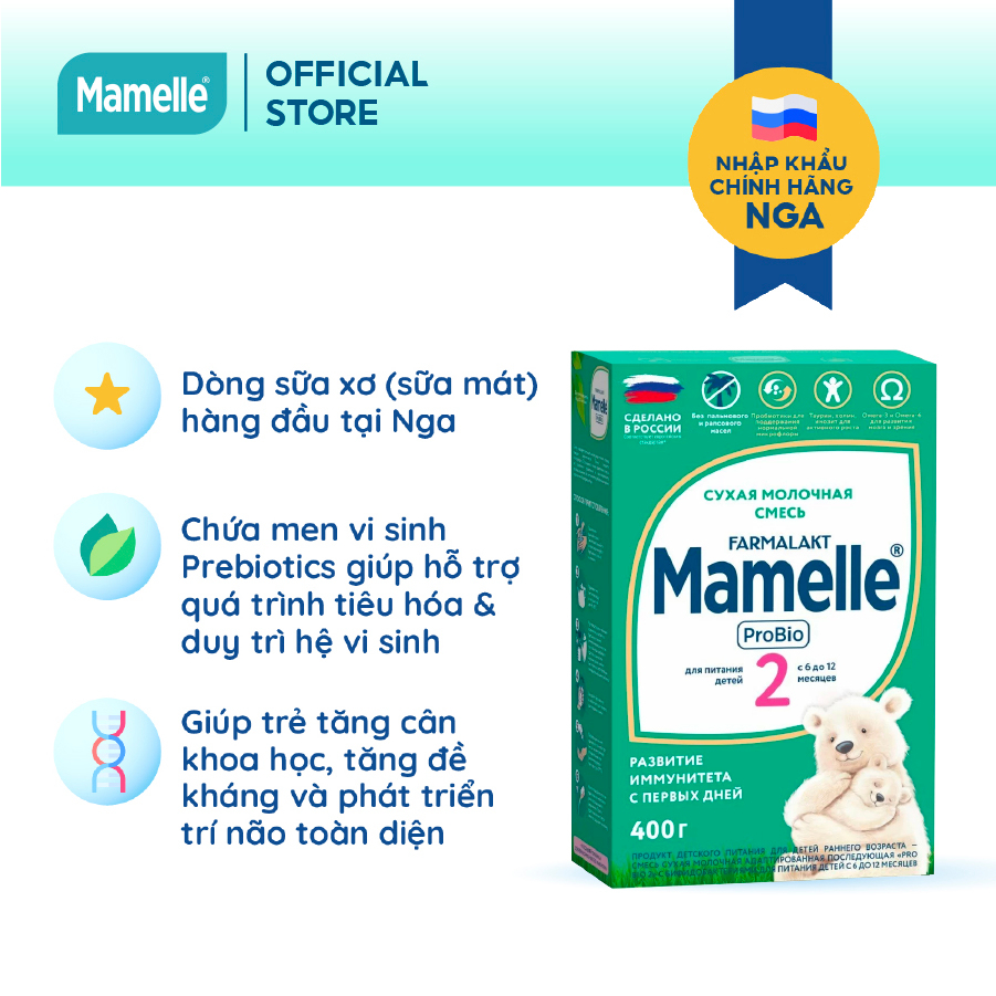 Sữa bột công thức tăng cân, mát, hỗ trợ tiêu hóa Mamelle Pro Bio Số 2 cho trẻ từ 6 đến 12 tháng hộp 400g/hộp