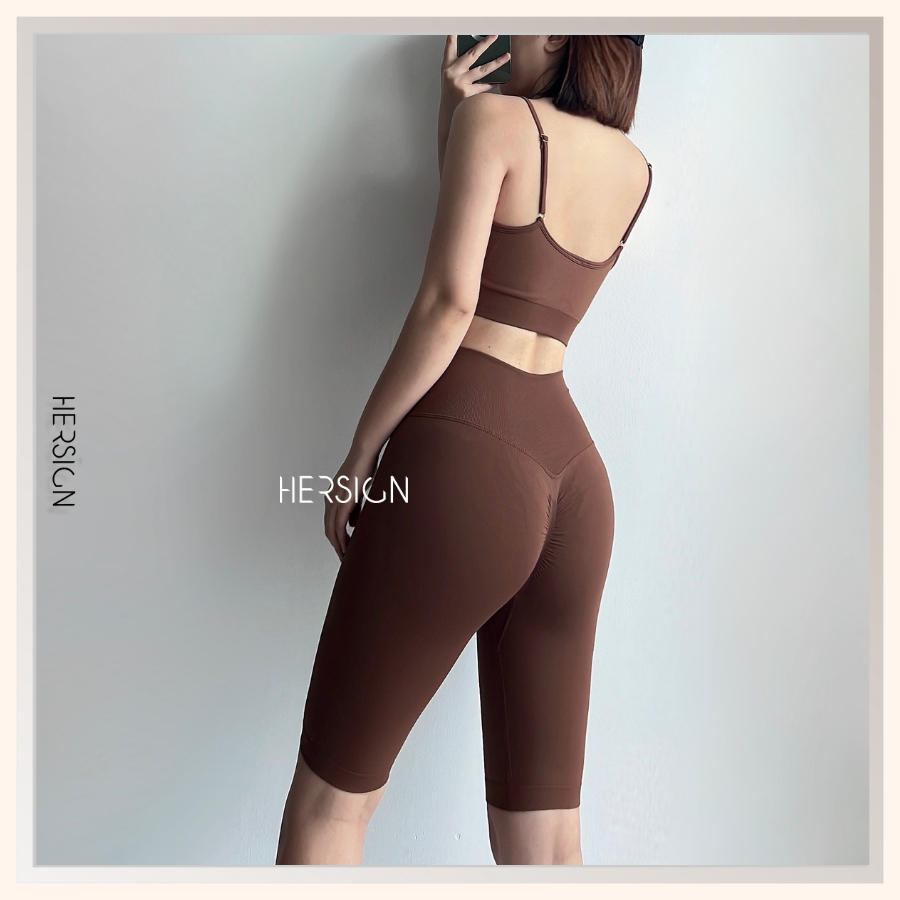 Bộ đồ tập gym nữ Set đồ tập yoga nữ Áo bra 2 dây quần ngố HERSIGN-SET111