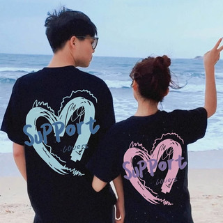 áo thun mặc cùng người yêu Set đồ đôi nam nữ trái tim suport unisex form rộng croptop cổ tròn tay lỡ cotton Nasa [A127]