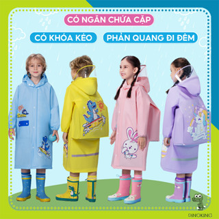 Áo mưa cho bé DINOKING Áo mưa trẻ em có khóa kéo kèm ngăn đựng cặp balo nhựa EVA siêu chống thấm bé trai bé gái PK09