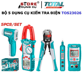 Bộ 5 công cụ kiểm tra điện Total TOS23026 Ampe kìm, đồng hồ đo vạn năng, kìm tước dây, máy đo hồng ngoại, bút thử điện