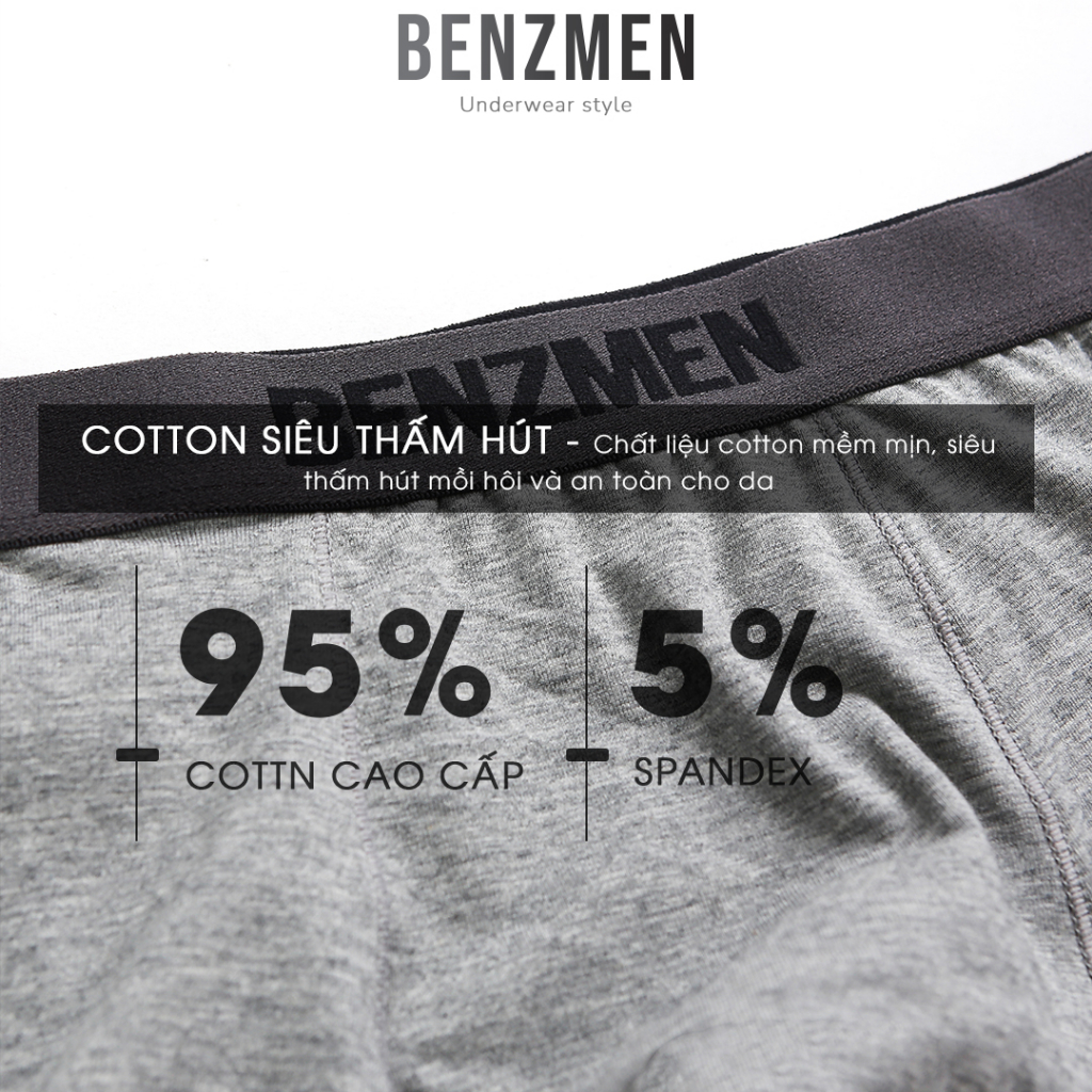 Combo 5 Quần lót boxer nam chơi thể thao nam Benzmen chất liệu cotton thông thoáng, mềm mại - BX037