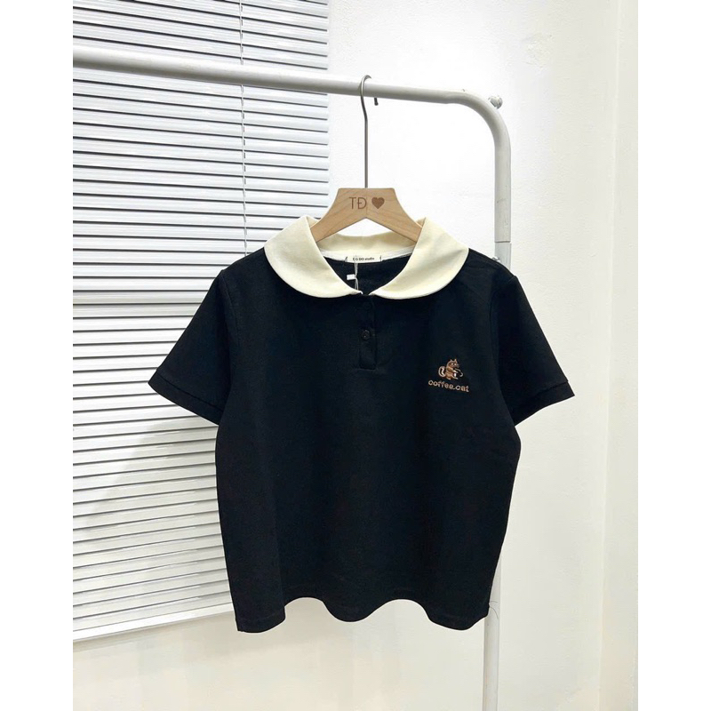 Áo polo cổ sen thêu coffee cat - Do Do - studio 919