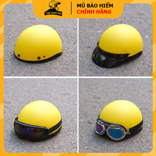 Mũ bảo hiểm nửa đầu màu vàng nhám có kèm kính uv,phi công,nón bảo hiểm 1/2 có kính đi phượt cho nam nữ,thế giới mũ