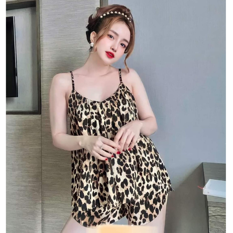Set Đồ Ngủ Nữ Hai Dây Xếp Ly Ngực Nhiều Hoạ Tiết Form Dáng Xinh Xắn Mát Mẻ