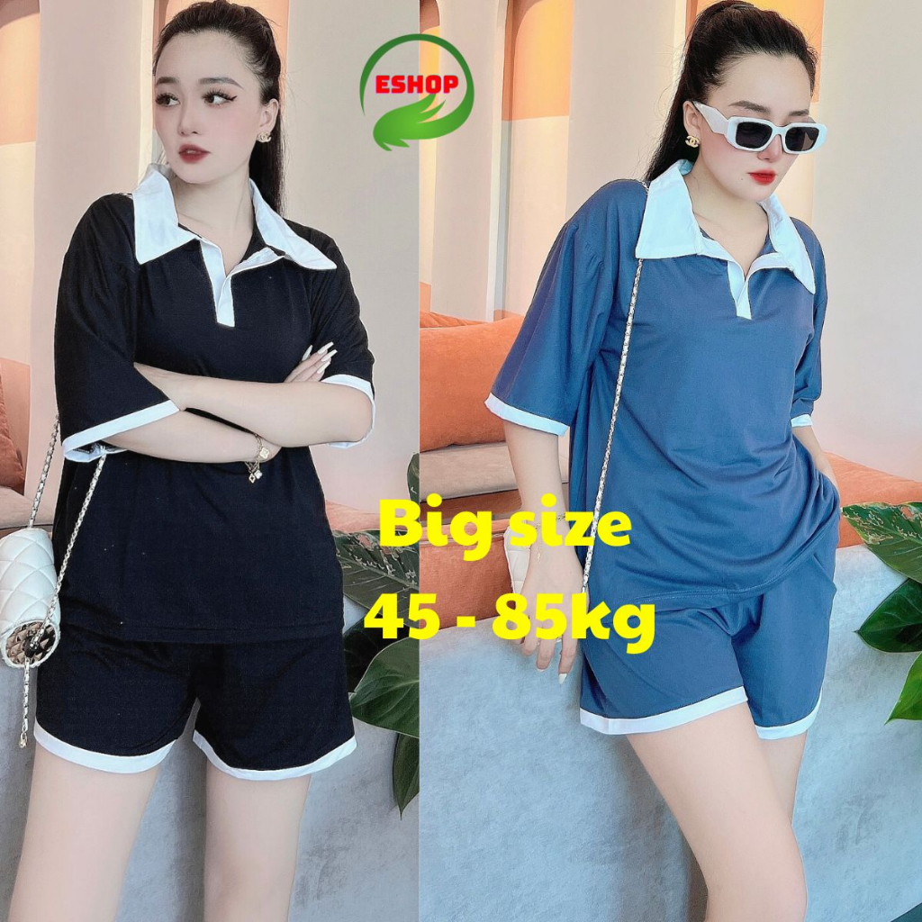 Đồ bộ nữ quần đùi bigsize áo cổ trụ polo ESHOP Đồ bộ mặc nhà thể thao quần đùi đẹp dễ thương đi chơi ngủ cute DB43