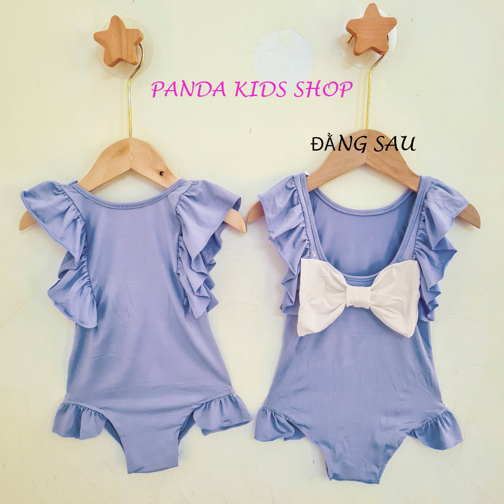 (8-22kg) Đồ bơi bé gái, Bộ bikini tay bèo hở lưng đính nơ sau cho bé gái B009