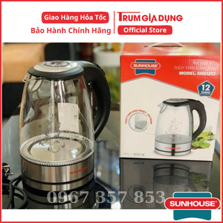 ẤM SIÊU TỐC, BÌNH ĐUN SIÊU TỐC THỦY TINH SUNHOUSE SHD1217 1,8 LÍT, THÂN BÌNH LÀM BẰNG THỦY TINH TRONG SUỐT