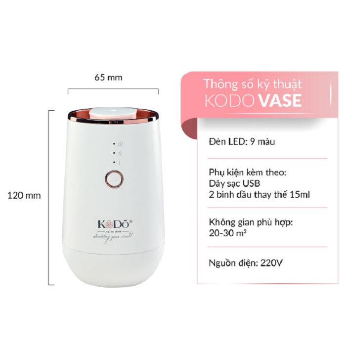 KODO Vase - Máy khuếch tán tinh dầu 20m2 (bình dầu 10ml/15ml), không pha nước