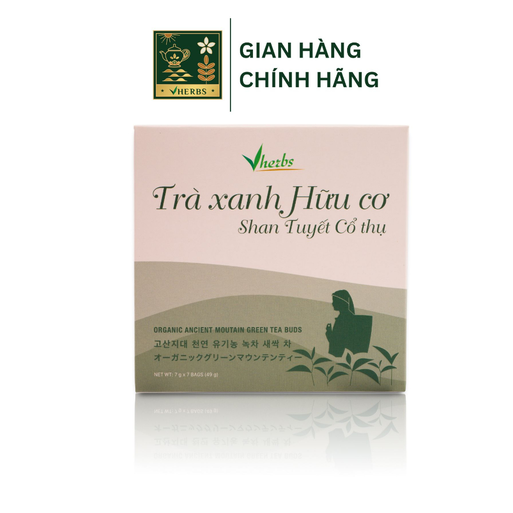 Trà Xanh Hữu Cơ Shan Tuyết Cổ Thụ (Búp) VHERBS Hộp 49g - Giúp Giảm Mệt Mỏi, Chậm Lão Hóa, Ngăn Ngừa Ung Thư