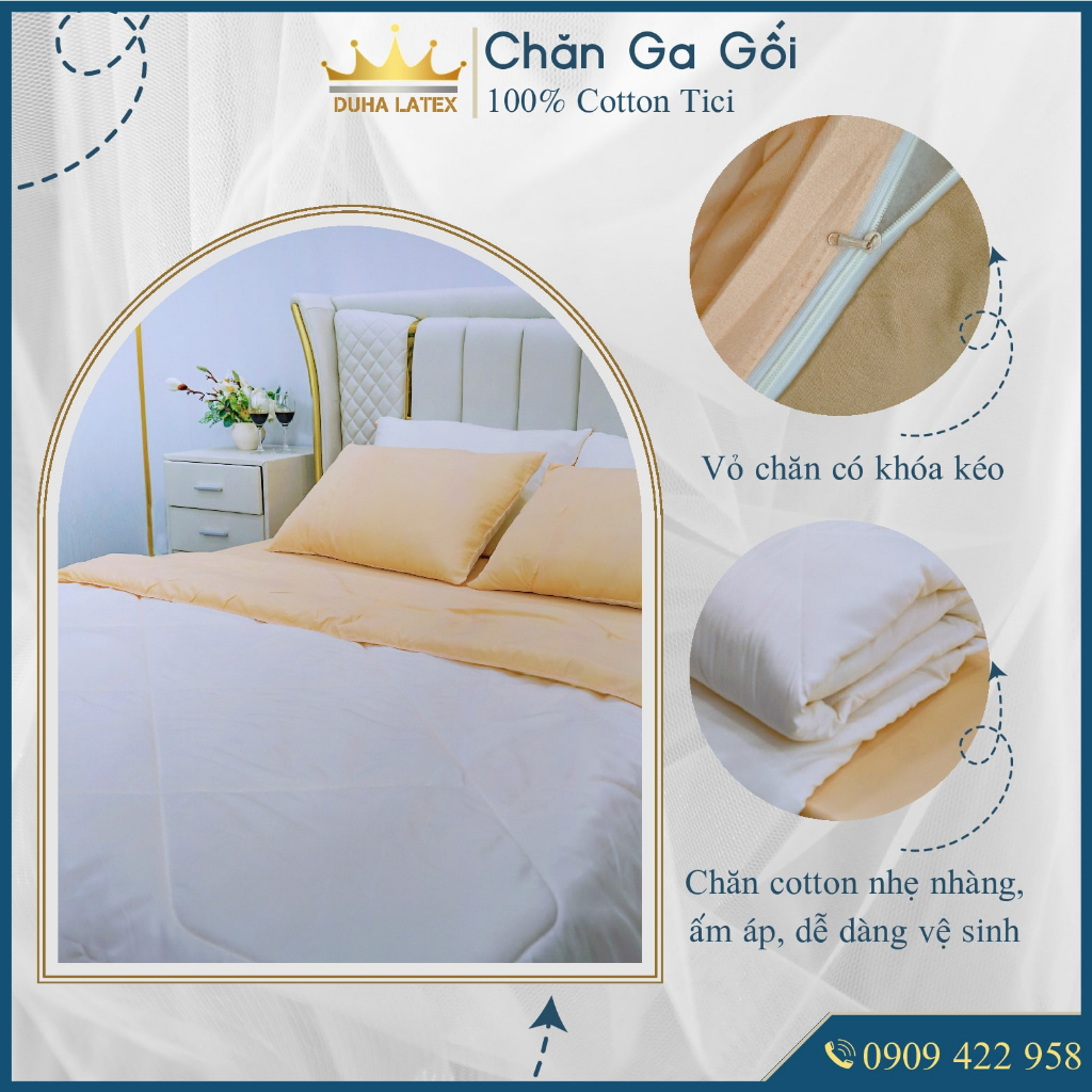 Bộ chăn ga gối 5 món Cotton Tici màu Kem  đầy đủ kích thước Duhalatexstore Al1-4