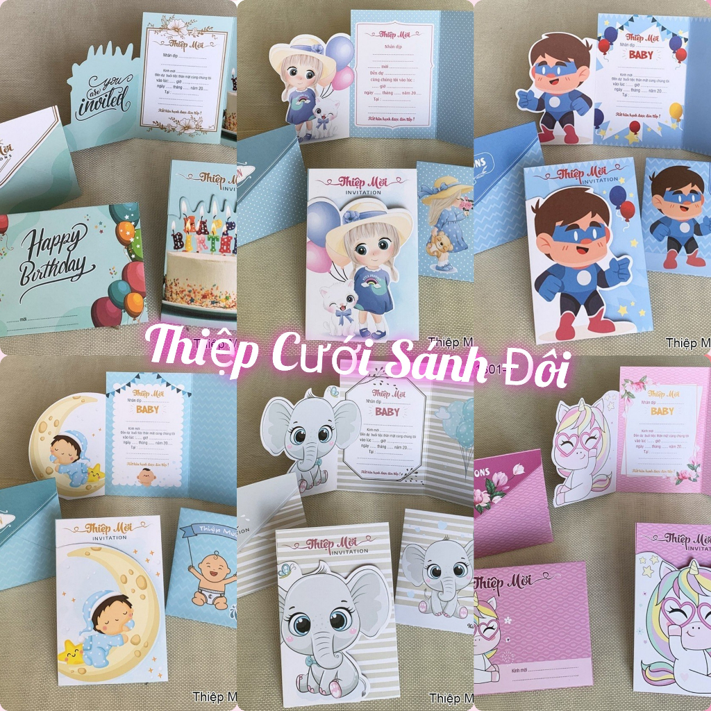 Combo 30 thiệp mời sinh nhật 3 lá - viết tay