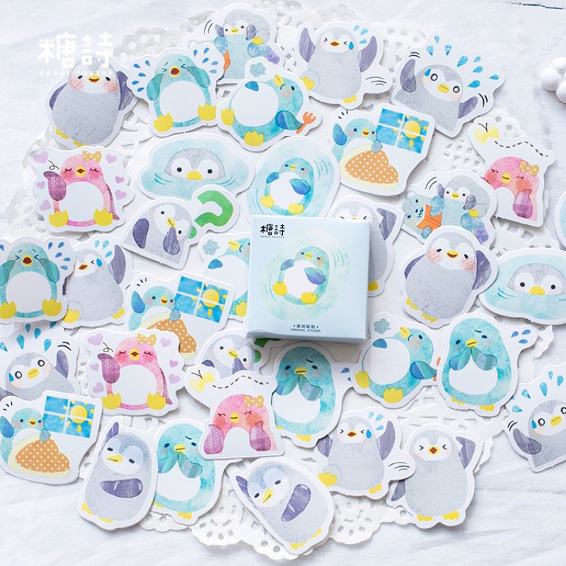 Hộp 45 hình dán sticker hoạ tiết hoạt hình chim cánh cụt dễ thương-Tiệm Ốc Sột