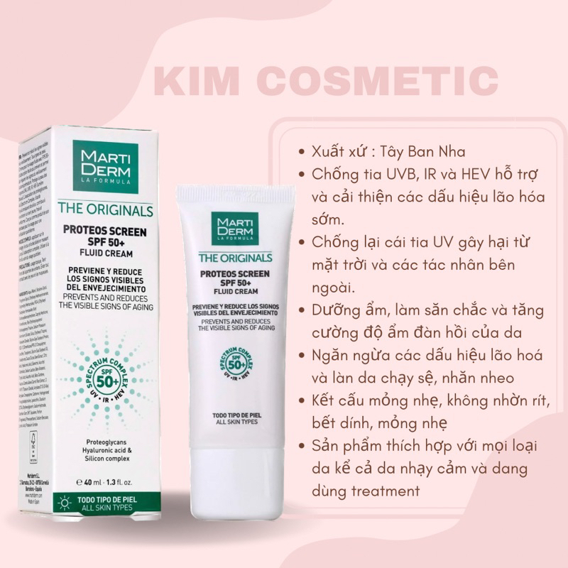 Kem Chống Nắng MartiDerm The Originals Proteos Screen SPF50+ Phổ Rộng Toàn Diện Cho Mọi Loại Da 40ml