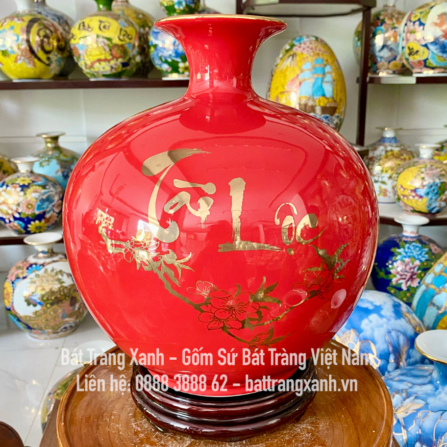 Bình Hút Lộc Bát Tràng - Bình Tài Lộc, Bình Phong Thuỷ Công Danh Tài Lộc Màu Đỏ Cho Người Mệnh Hoả, Mệnh Thổ