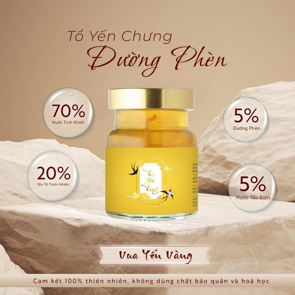 Vua Yến Vàng Cao Cấp 1 Hộp 6 Hũ Đường Phèn, Yến Trưng Sẵn