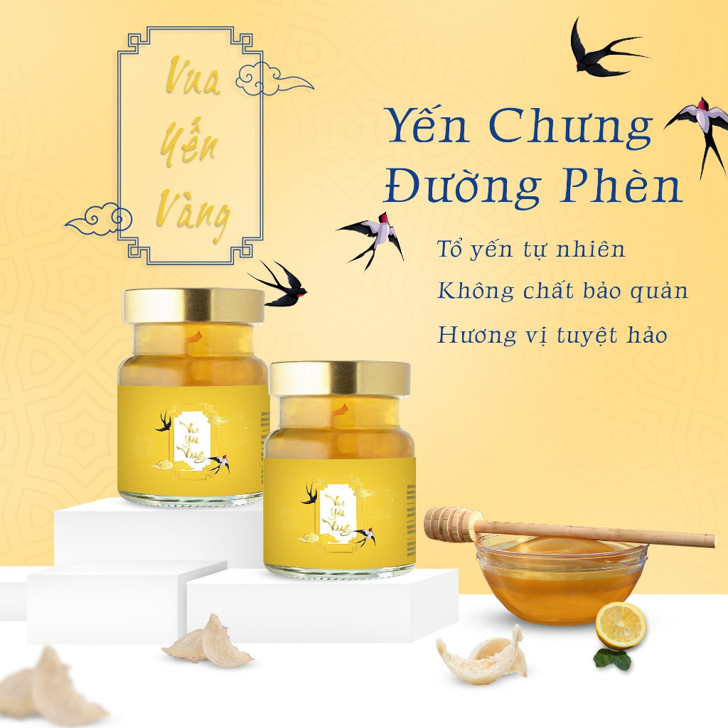 Vua Yến Vàng Cao Cấp 1 Hộp 6 Hũ Đường Phèn, Yến Trưng Sẵn