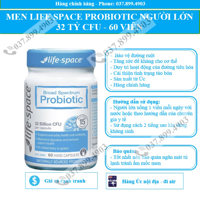 MEN VI SINH LIFE SPACE PROBIOTIC CHO NGƯỜI LỚN 40 VIÊN