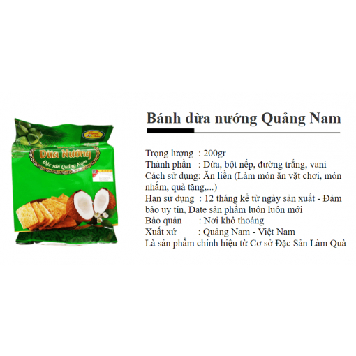 Bánh Dừa Nướng Quỳnh Trân Thơm Giòn, Bánh Dừa Nướng Quảng Nam 180g