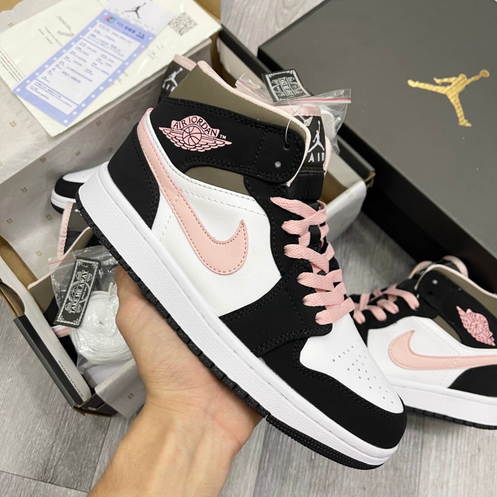 Giày thể thao JOR.DAN mid hot hành cho nam nữ, Giày sneaker JD Mid hồng đen-hồng đen-xám xanh hàng S.Cấp full pk