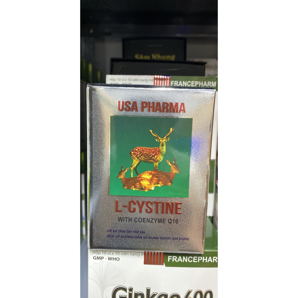 Viên uống L-CYSTINE with Coenzyme Q10, USA Pharma ngăn ngừa rụng tóc ,nám ,tàn nhang - Hộp 60 viên