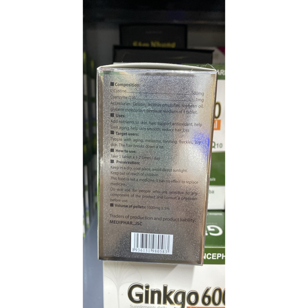 Viên uống L-CYSTINE with Coenzyme Q10, USA Pharma ngăn ngừa rụng tóc ,nám ,tàn nhang - Hộp 60 viên