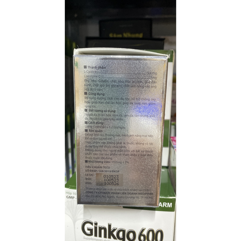 Viên uống L-CYSTINE with Coenzyme Q10, USA Pharma ngăn ngừa rụng tóc ,nám ,tàn nhang - Hộp 60 viên