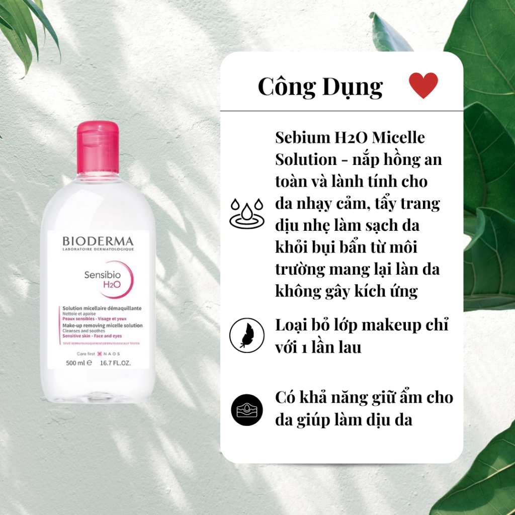 Nước Tẩy Trang Bioderma H20 Dành Cho Da Dầu Sebium, Da Nhạy Cảm Sensibio 500ml