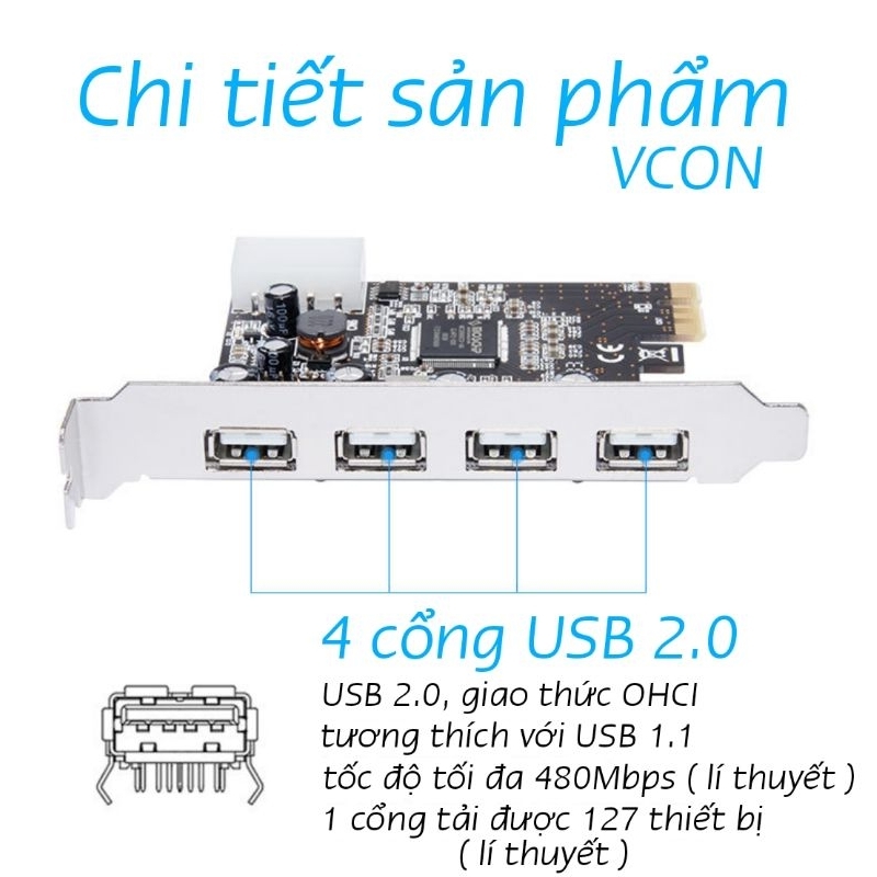 Card mở rộng USB 2.0 4 port giao thức PCIE