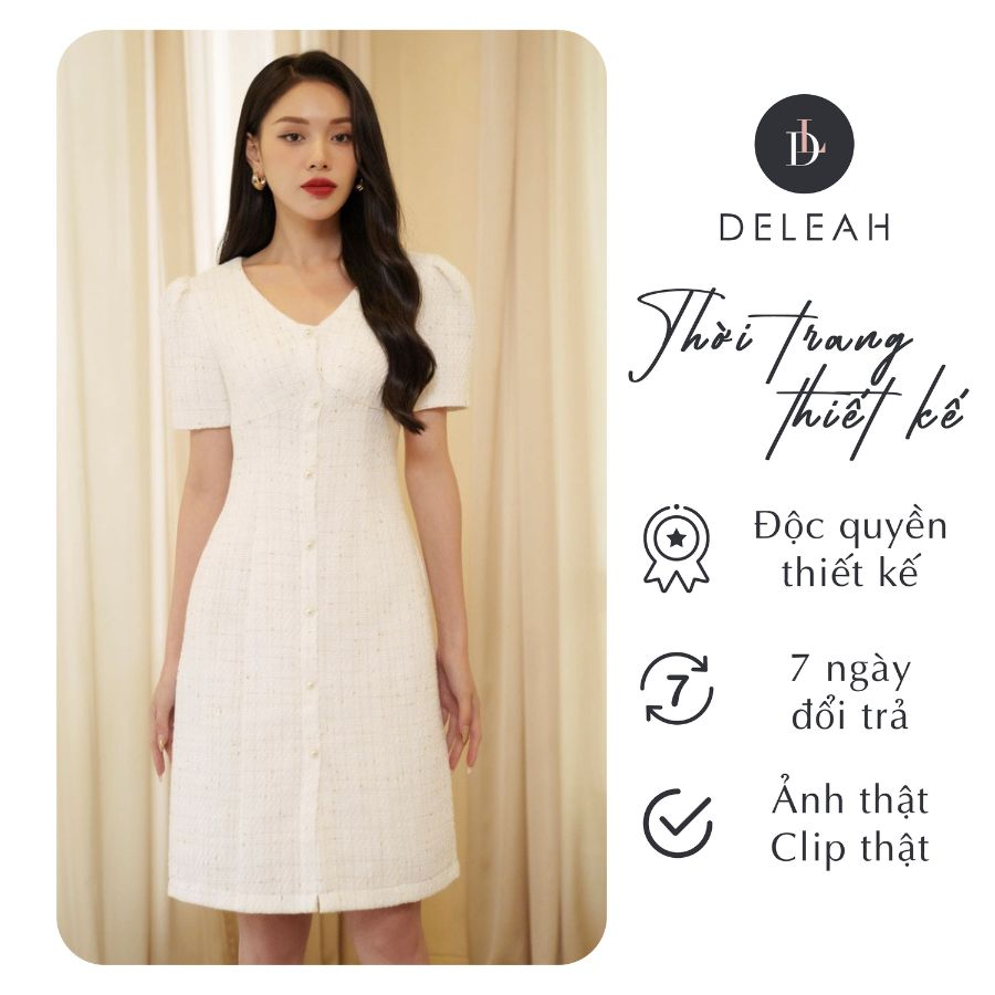 De Leah - Đầm Ôm A Tweed Nhún Li Ngực - Thời Trang Thiết Kế