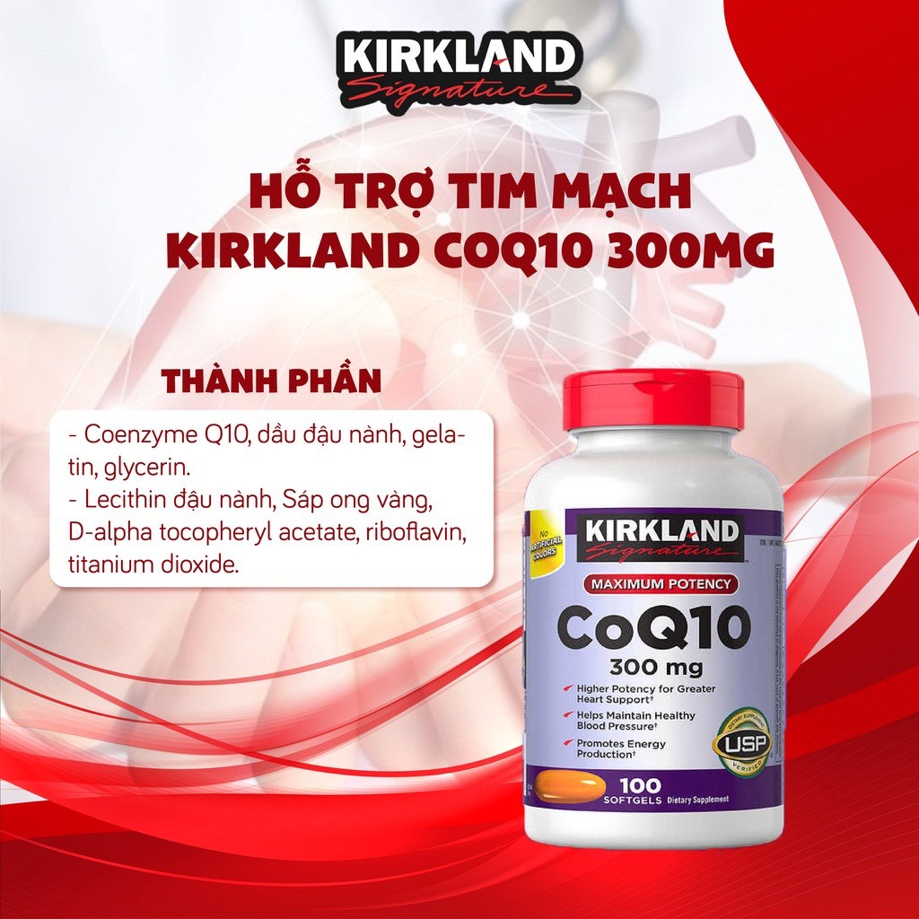 Viên uống Hỗ trợ Tim Mạch CoQ10 Kirkland Signature 300mg USA