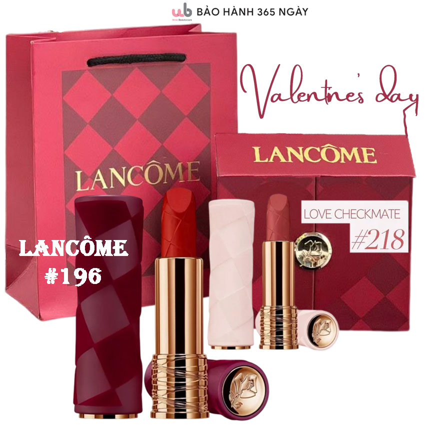 Set 2 Son Lancôme:196,218 kèm Túi Hộp Trái Tim như hình siêu đẹp,Phiên bản giới hạn,Son màu cam pha đỏ đất,Tặng kèm quà