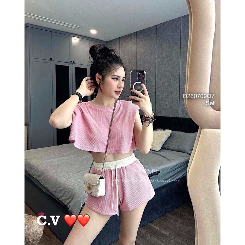 Set bộ áo croptop sát nách tối quần short cá tính VIENS STORE