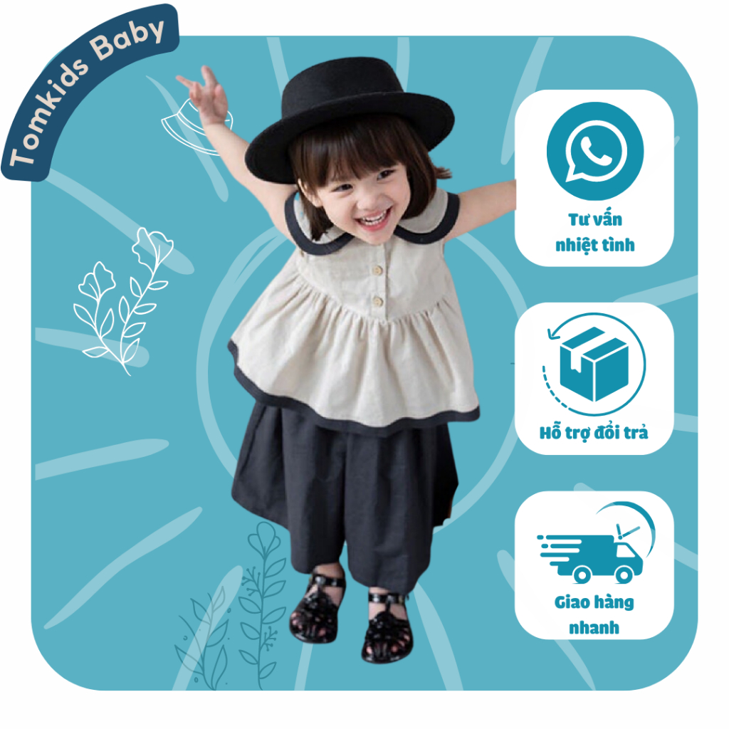 Set Váy Cho Bé Gái Tiểu Thư TOMKIDS Bộ Áo Váy Đũi Cao Cấp Phong Cách Hàn Quốc Dễ Thương