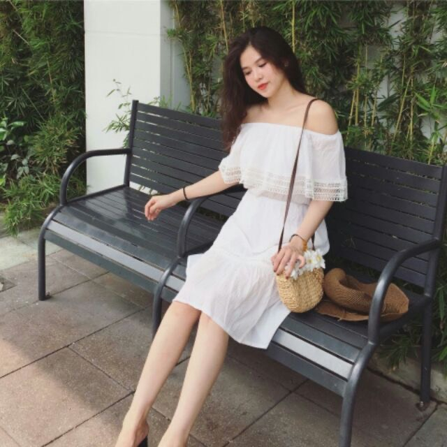 (THANH LÝ) Đầm maxi phối ren trễ vai đi biển siêu hot
