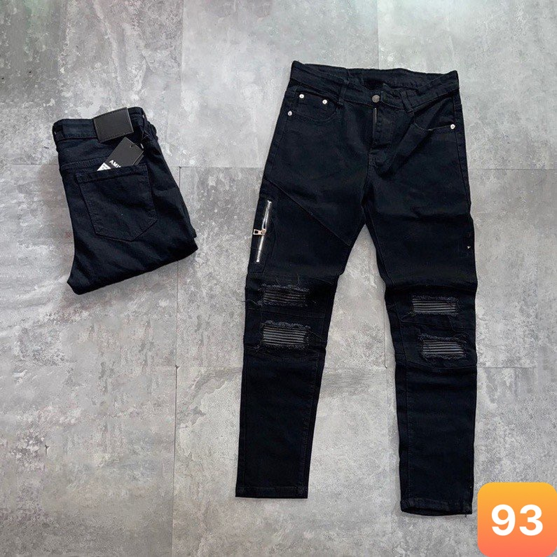 Quần jean nam rách gối màu đen trơn chất liệu bò cao cấp co dãn 4 chiều đẹp form rin skinny LAVADO 87 mẫu mới