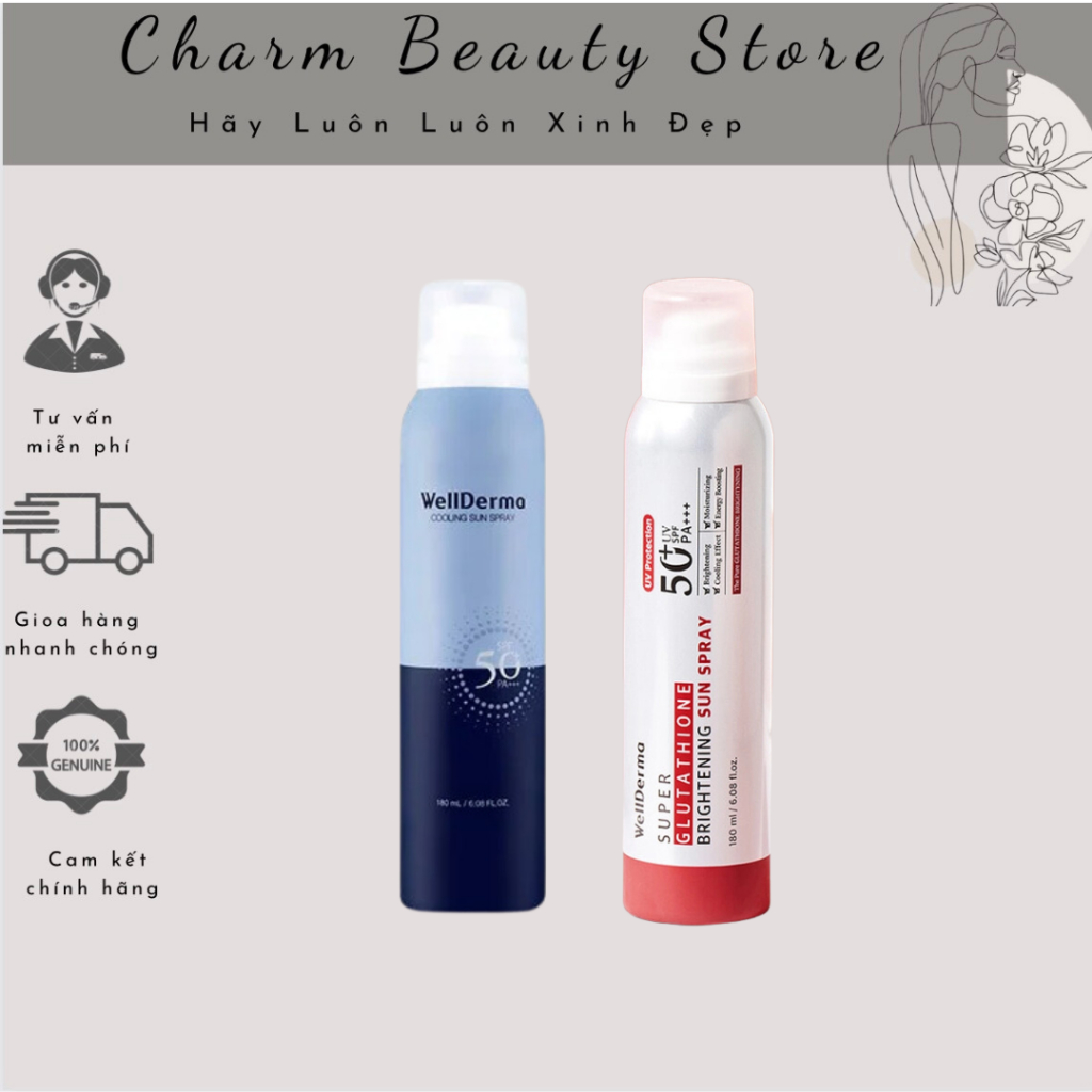 Xịt Chống Nắng Super Glutathion Brightening Sun Spray SPF 50+ Wellderma (Mẫu Mới) - 180ml