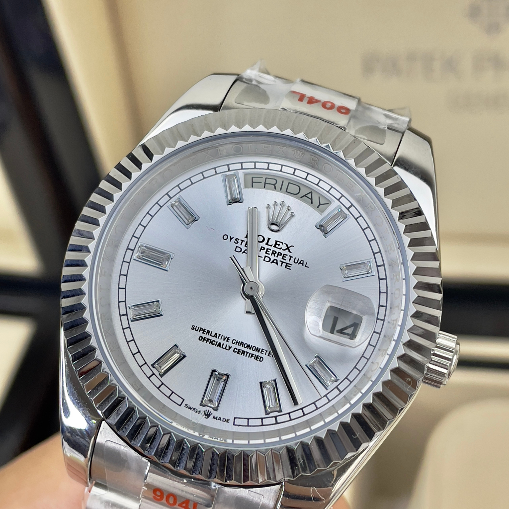 Đồng hồ Nam Rolexs số gạch đá day date  máy nhật dòng cơ Automatic -40mm dây kim loại vỏ trắng