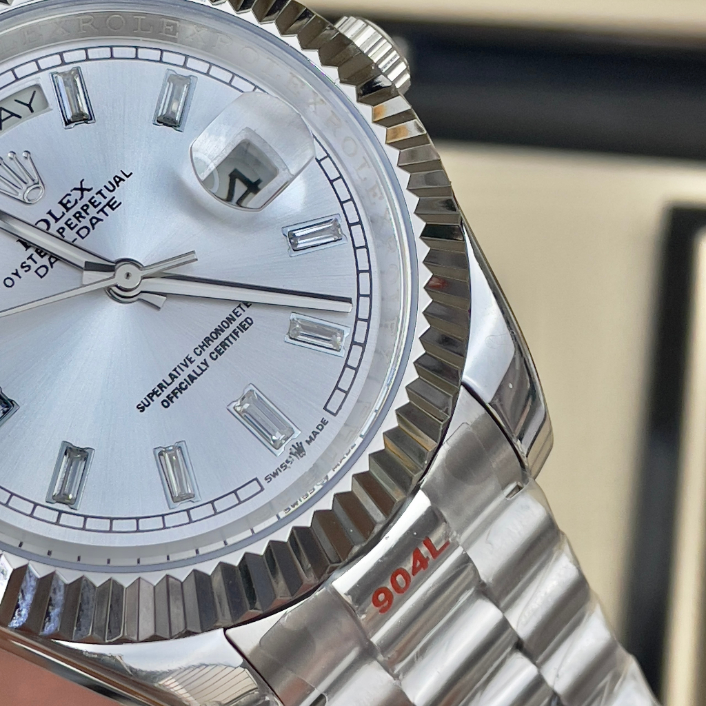 Đồng hồ Nam Rolexs số gạch đá day date  máy nhật dòng cơ Automatic -40mm dây kim loại vỏ trắng