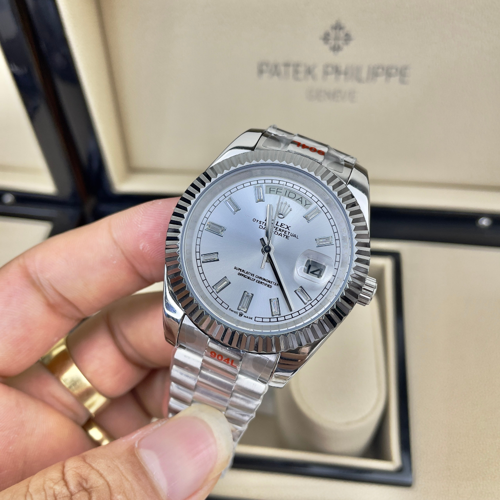 Đồng hồ Nam Rolexs số gạch đá day date  máy nhật dòng cơ Automatic -40mm dây kim loại vỏ trắng