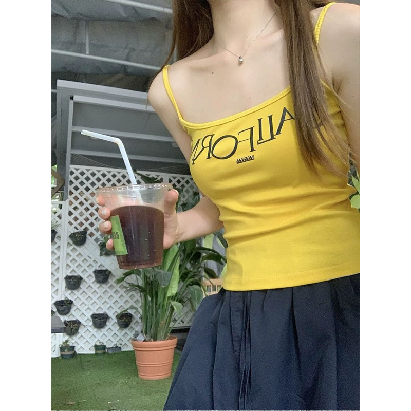 Áo hai dây nữ sát nách cotton Màu Vàng hottrend, áo croptop nữ hai dây cổ vuông màu trơn dáng ôm ( có bigsize) | BigBuy360 - bigbuy360.vn