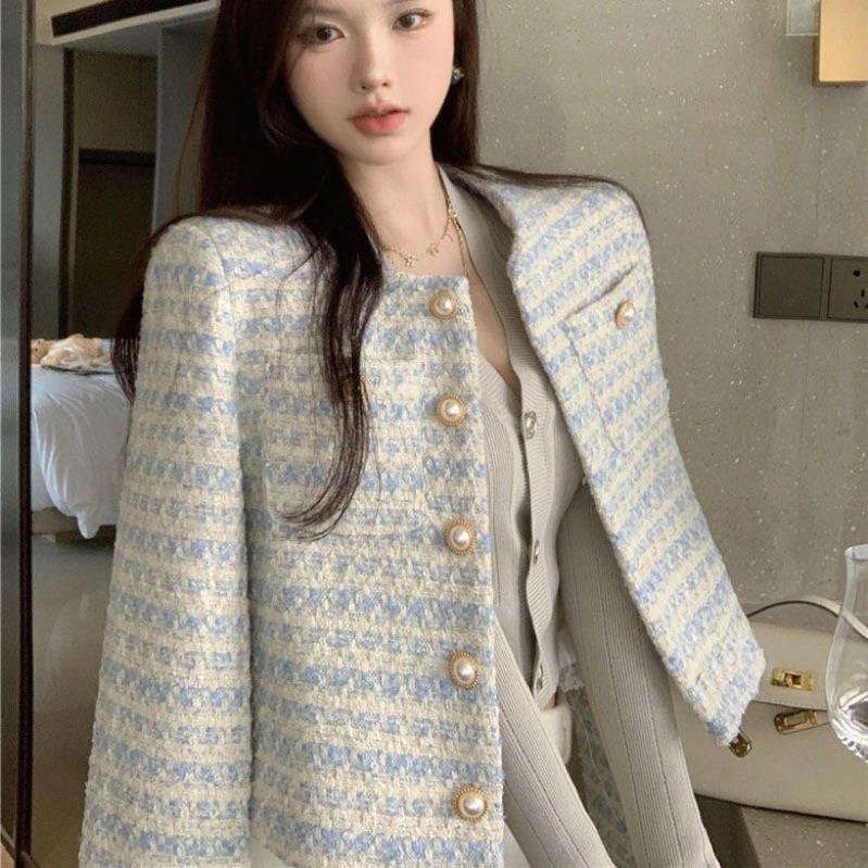 Áo Dạ Tweed Cổ tròn SEA COAT Siêu Sang chảnh, Áo Dạ Kẻ Xanh Vạt Vuông ( có bigsize) | BigBuy360 - bigbuy360.vn