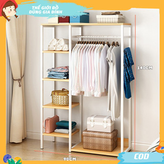 Giá Treo Quần Áo, Tủ Treo Đồ 3 Gian Gỗ Thông Khung Sắt Nhập Khẩu Cao Cấp Phong Cách Hàn Quốc