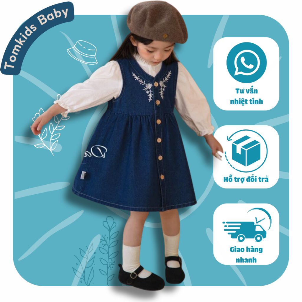 Sét Váy Yếm Bò Cho Bé, Váy Yếm Jeans Bé Gái TOMKIDS Váy Đầm Bò Mix Áo Trắng Thời Trang Cho Bé