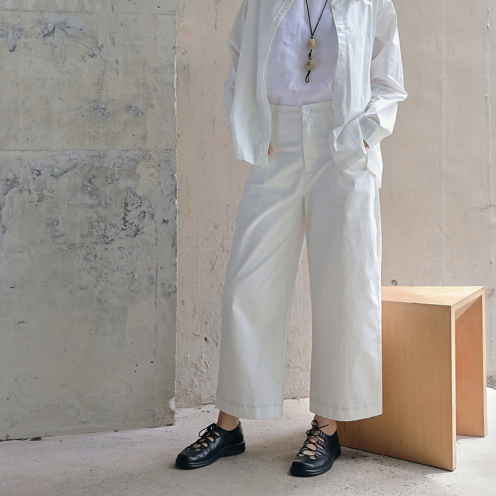 TimTay Quần Dài Ống Suông Rộng Lưng Thun Khaki 100% Cotton