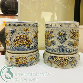 Bát hương men rạn, bát hương thờ cúng, bát hương gia tiên thần linh đắp nổi Bát Tràng hàng chuẩn